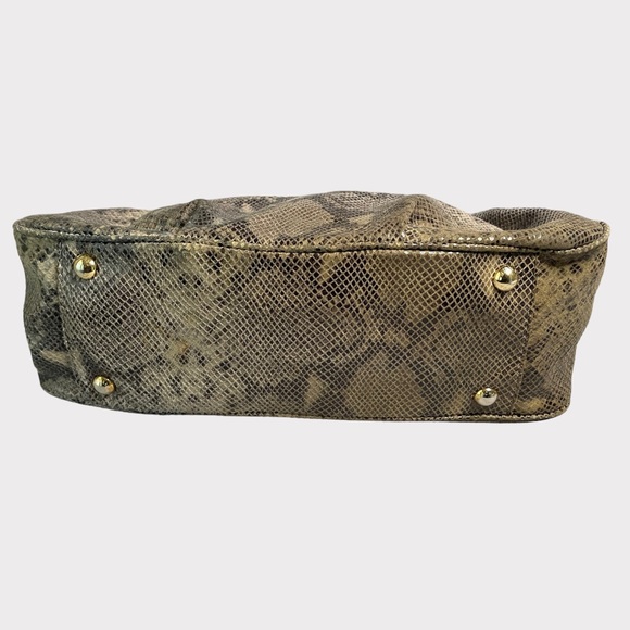 Michael Kors - Python Embossed Leather Shoulder Bag - Gray/Tan - Picture 3 of 9
